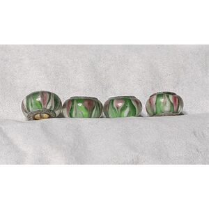 NEW SET OF 4 PANDORA MURANO BEADS TRANSLUCENT GREEN W/PINK & WHITE MARKINGS - BE